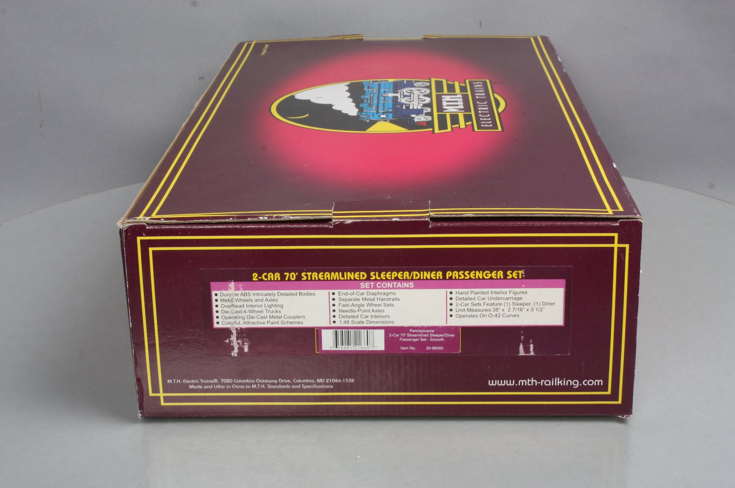 MTH 20-66092 O PRR 70' Streamlined Sleeper/Diner Passenger Car Set (Set of 2)