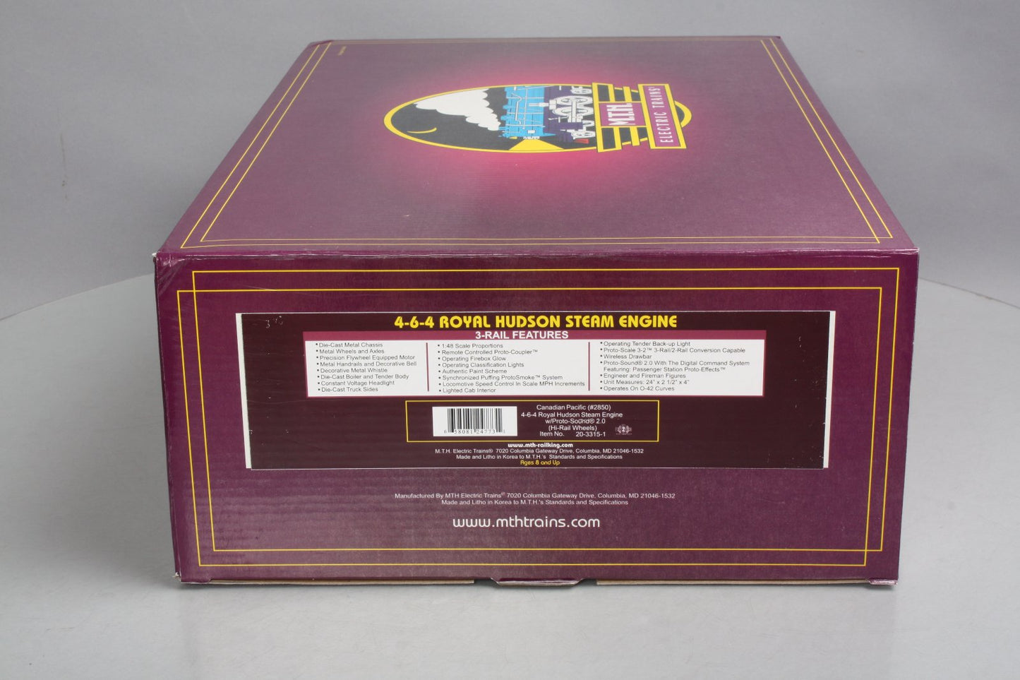 MTH 20-3315-1 CP Royal Hudson 4-6-4 Steam Loco w/PS2 (Hi-Rail Wheels) #2850