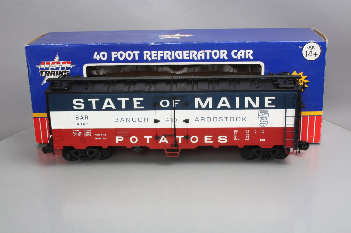 USA Trains R16522 G BAR State of Maine 40' Refrigerator Car - Metal Wheels #4042
