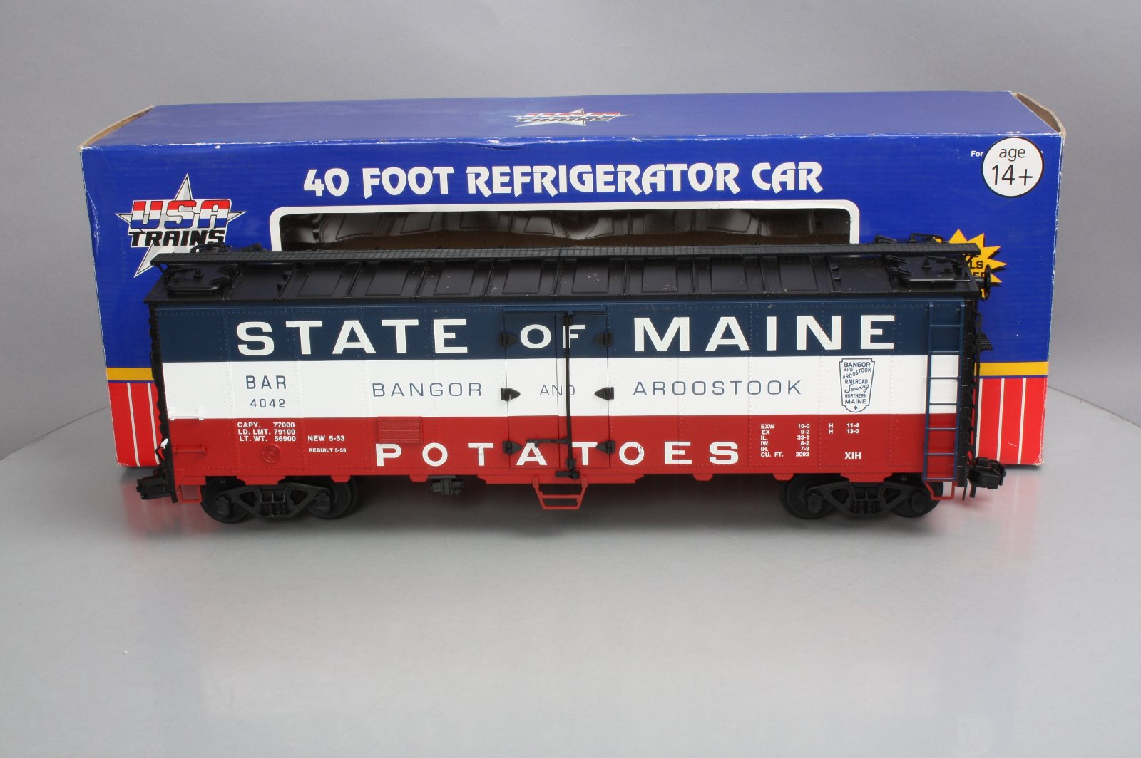 USA Trains R16522 G BAR State of Maine 40' Refrigerator Car - Metal Wheels #4042