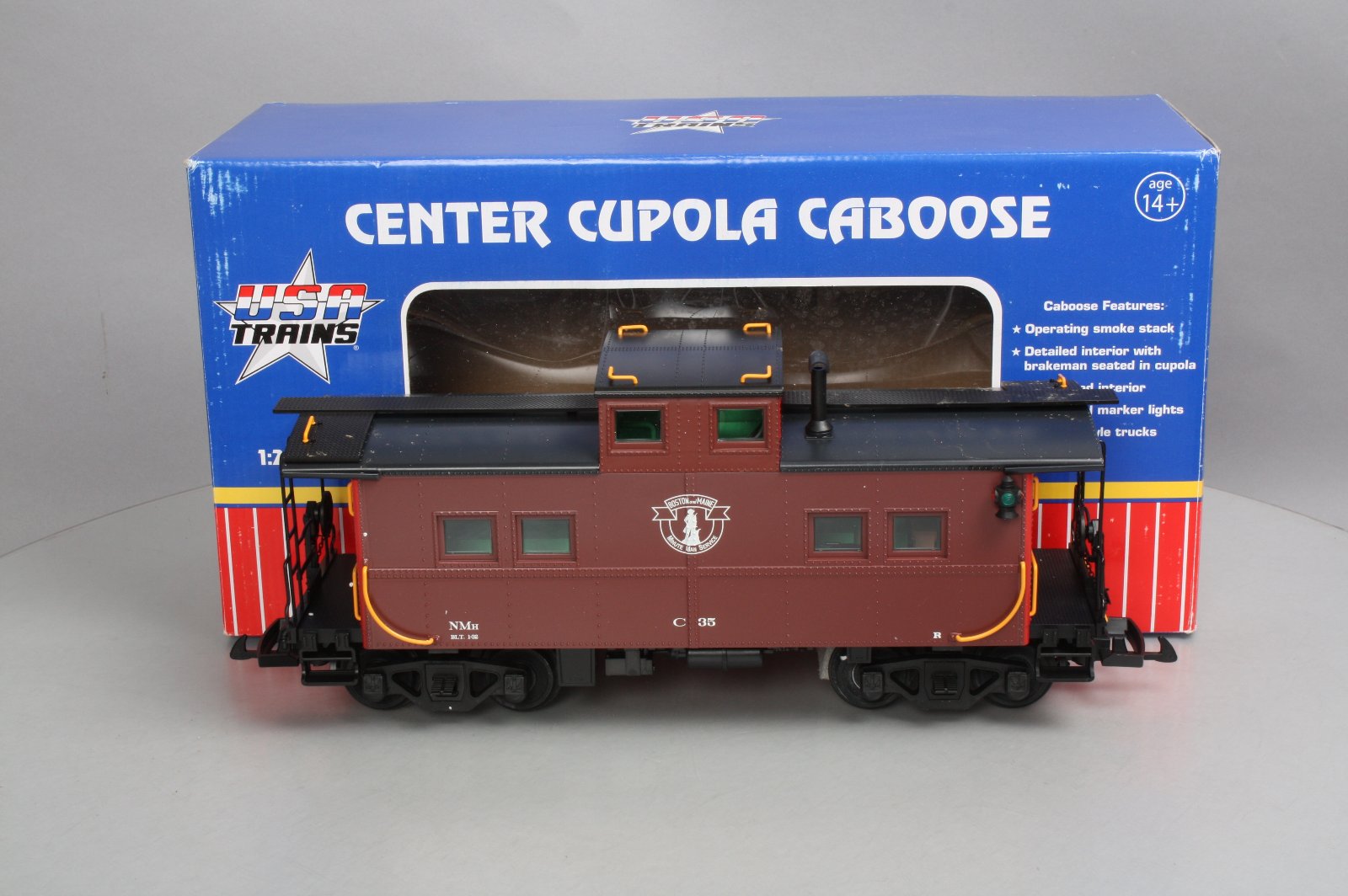USA Trains 12154 G Scale Boston & Maine Center Cupola Caboose - Metal Wheels