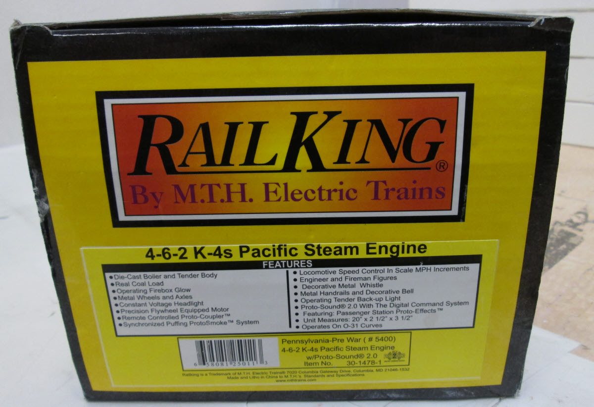 MTH 30-1478-1 Pennsylvania 4-6-2 K4s Pacific Steam Engine w/PS2 #5400