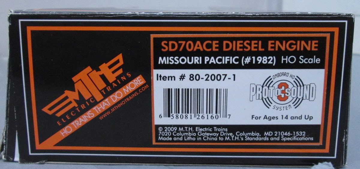 MTH 80-2007-1 HO Scale Missouri Pacific SD70ACe Diesel Locomotive w/PS 3.0 #1982