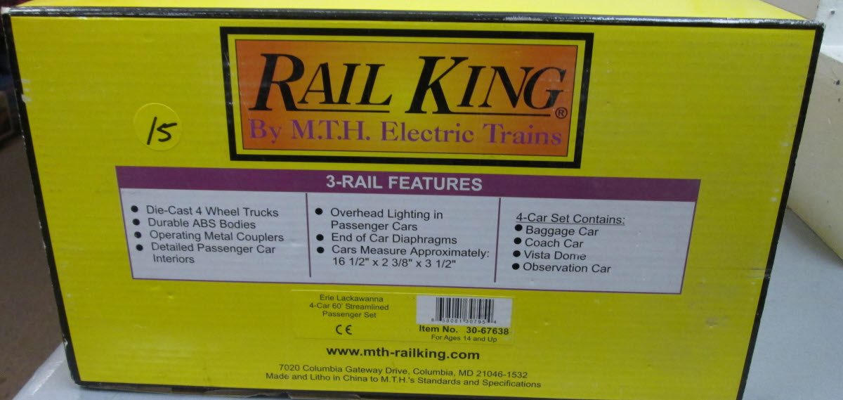 MTH 30-67638 O Erie Lackawanna 60' Streamlined Passenger Car Set (Set of 4)