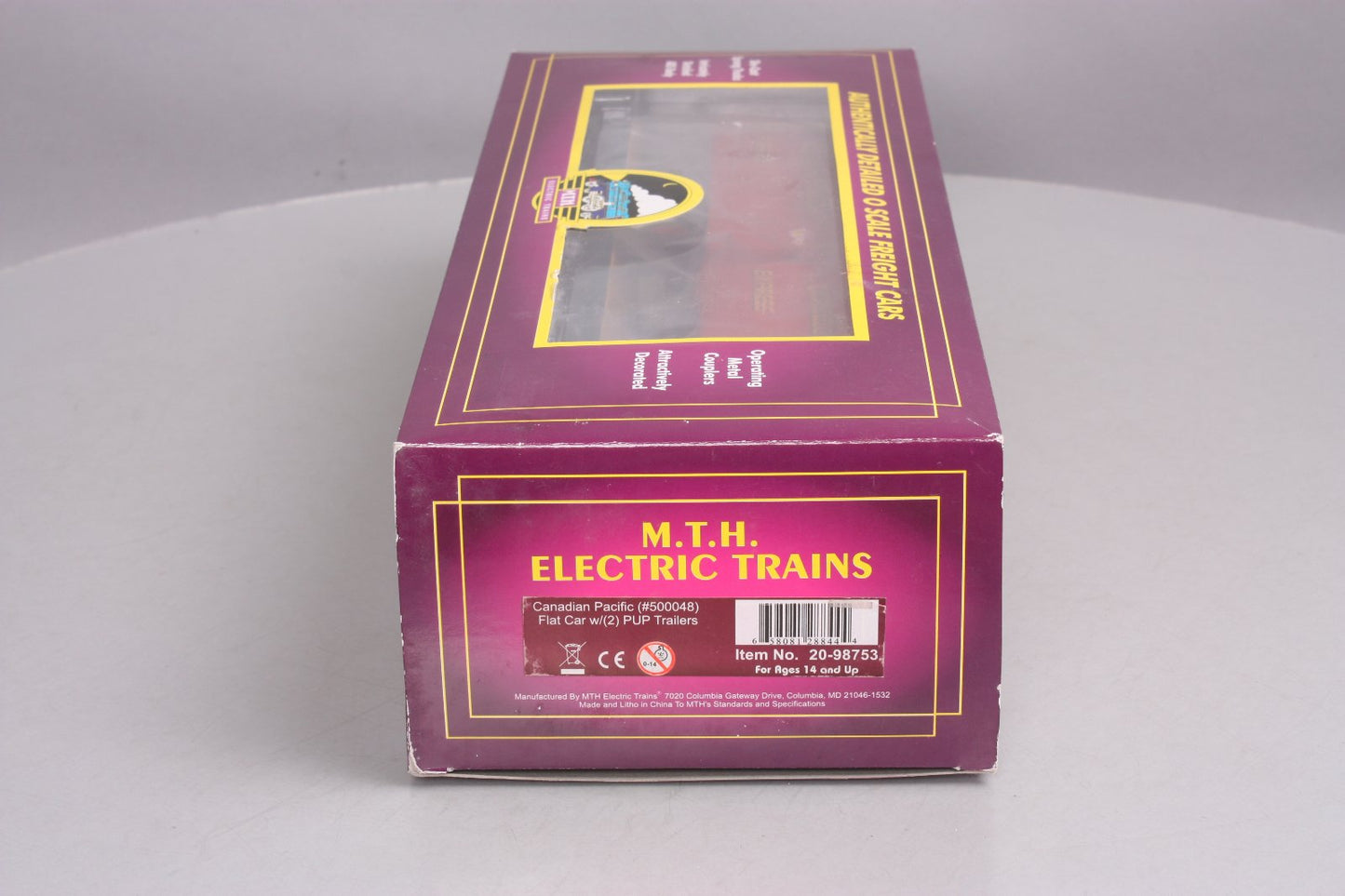 MTH 20-98753 O Canadian Pacific Flat Car with 2 PUP Trailers