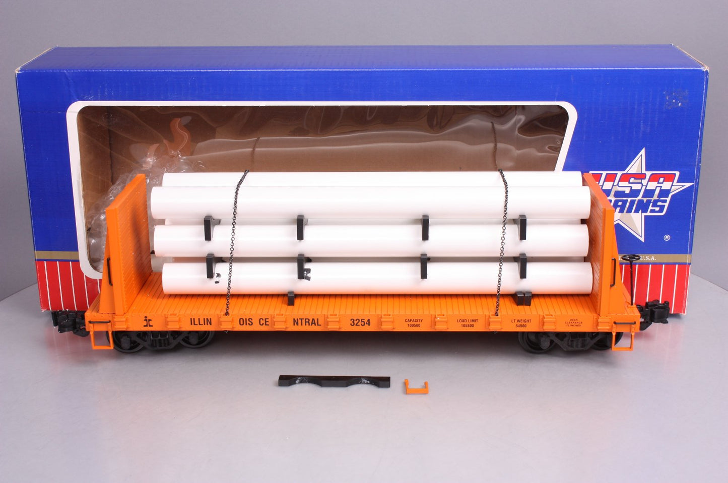 USA Trains 17606 G Illinois Central Flatcar with Pipe Load Orange