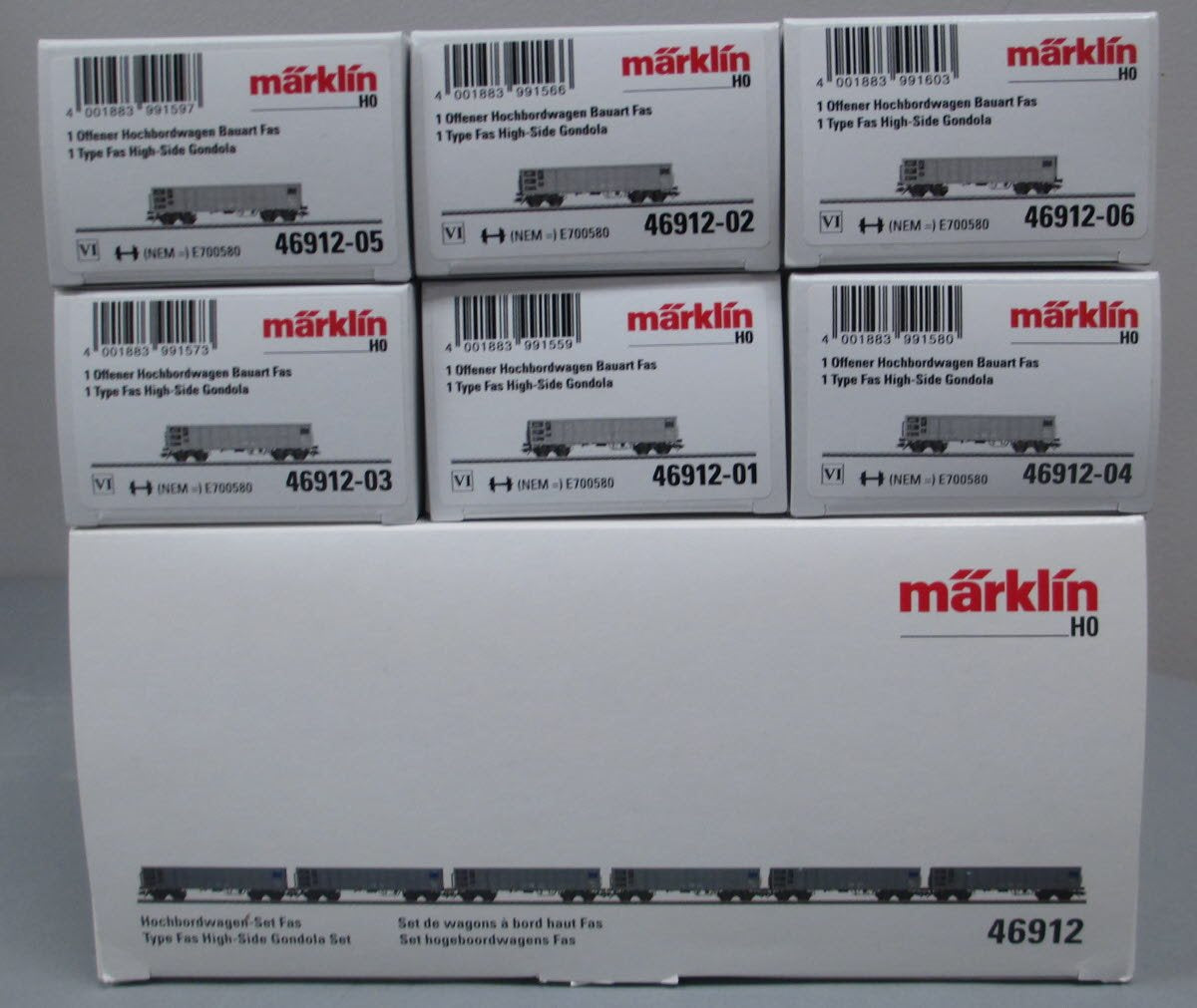 Marklin 46912 HO Scale Type Fas High-Side Gondola Set