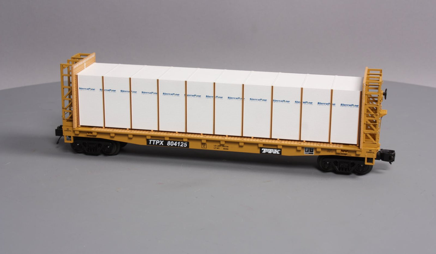 MTH 20-98662 TTX Flat Car w/Bulkheads w/Covered Wood Load V2