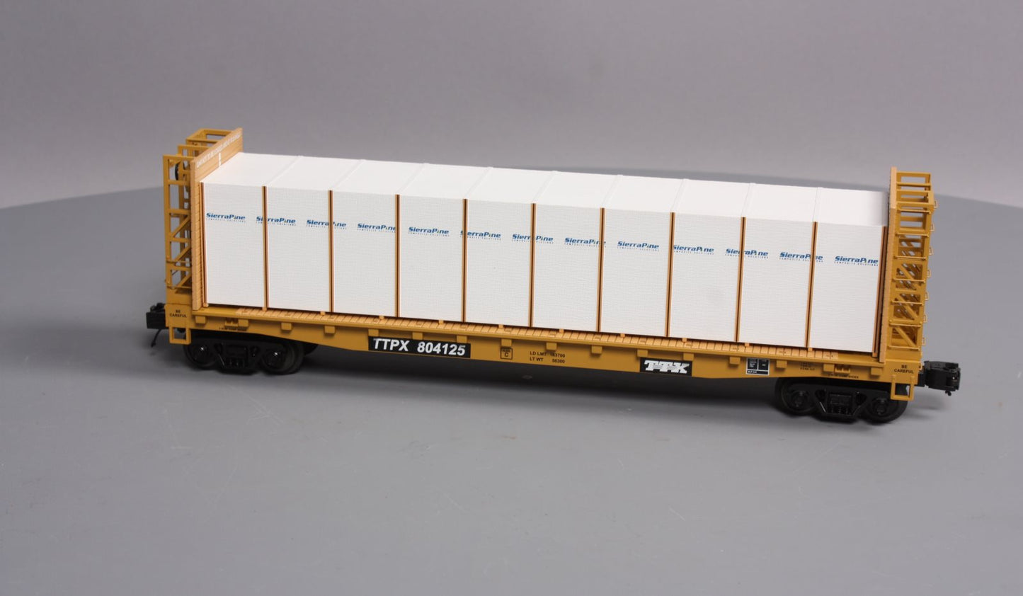 MTH 20-98662 TTX Flat Car w/Bulkheads w/Covered Wood Load V2