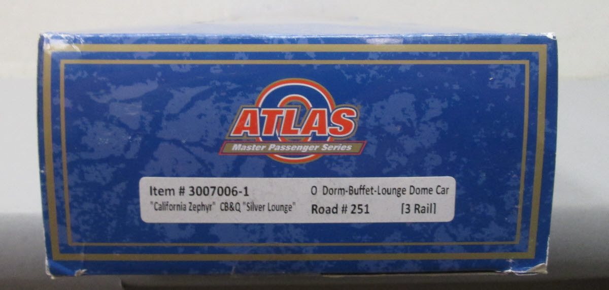 Atlas 3007006-1 O CB&Q Silver Lounge Zephyr Dorm-Buffet-Lounge-Dome Car (3-Rail)