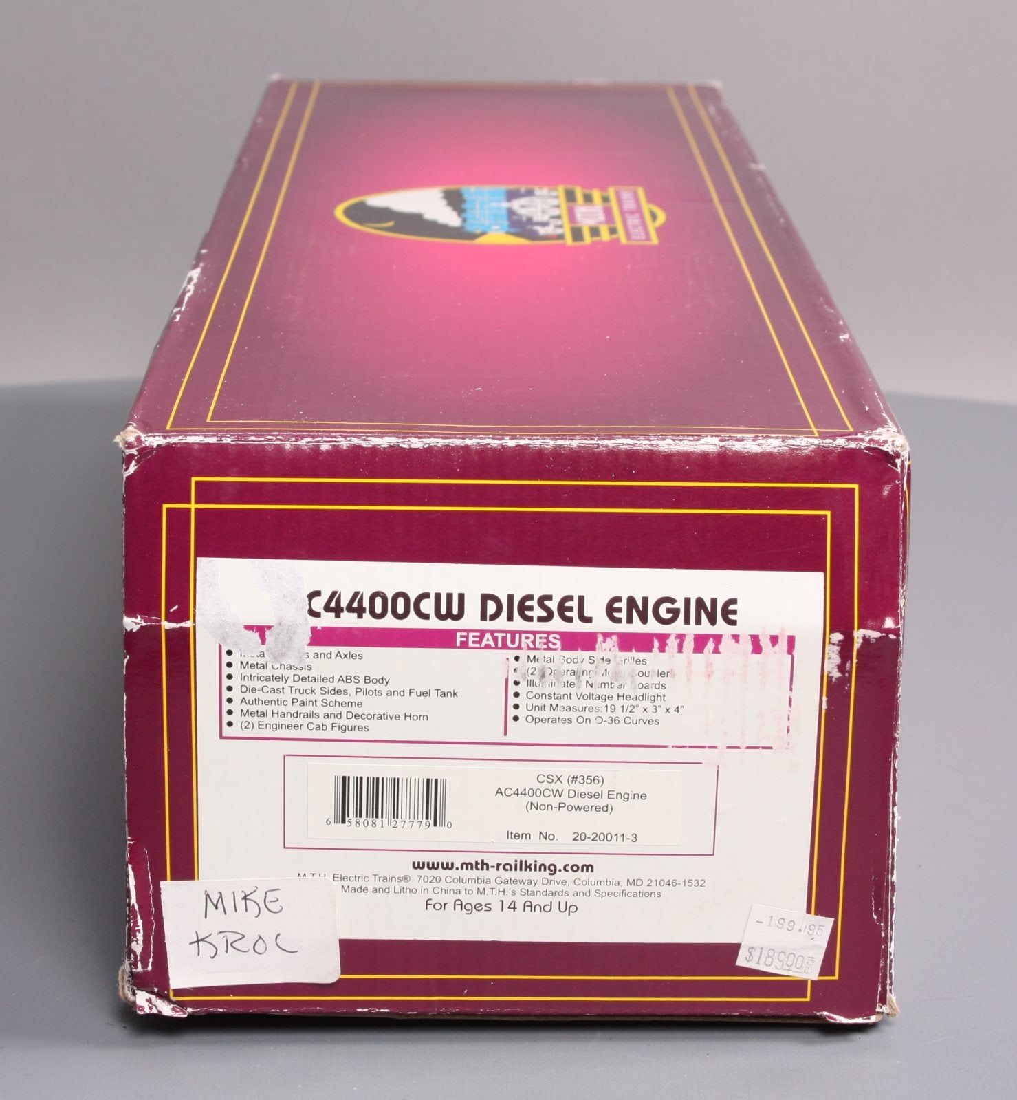 MTH 20-20011-3 CSX AC4400cw Non-Powered Diesel Engine #356