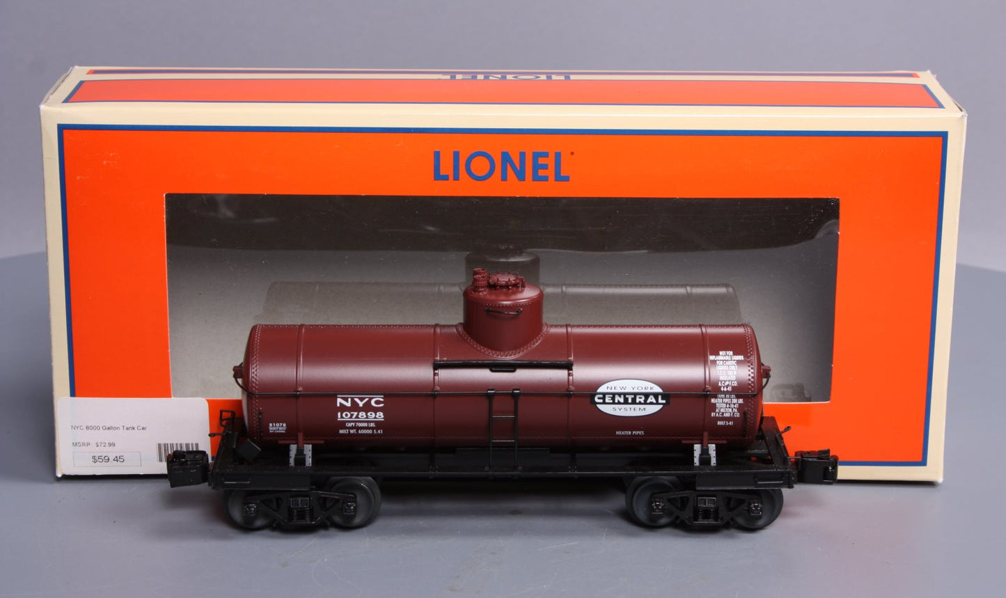 Lionel 6-81078 O Gauge NYC 8000g Tank Car #107898