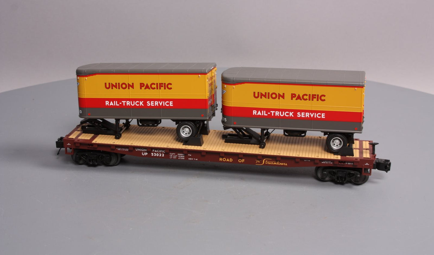 MTH 20-95124 O Gauge Union Pacific Flatcar w/ 2 Pup Trailers #53022