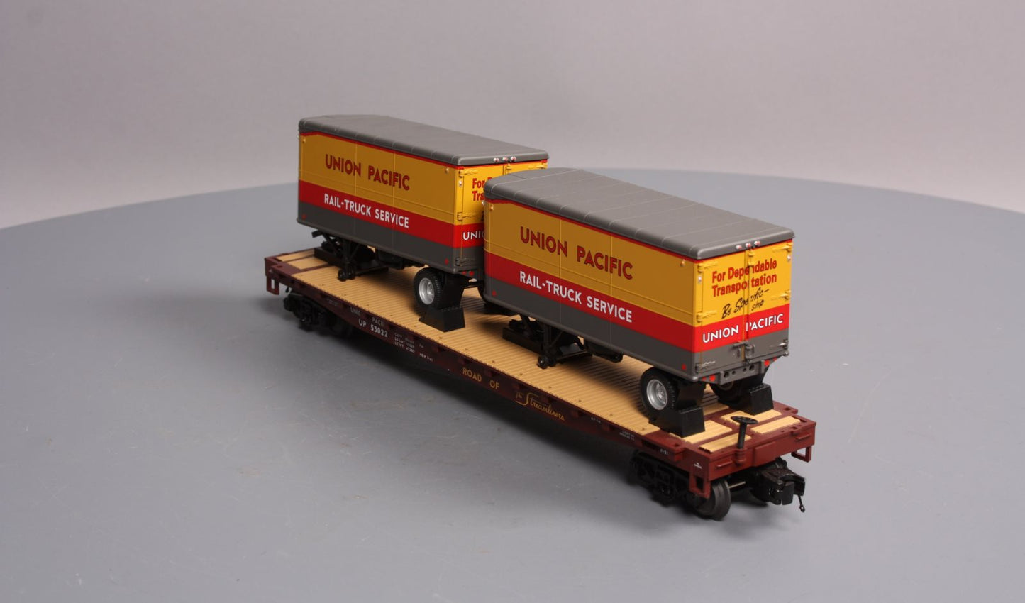 MTH 20-95124 O Gauge Union Pacific Flatcar w/ 2 Pup Trailers #53022