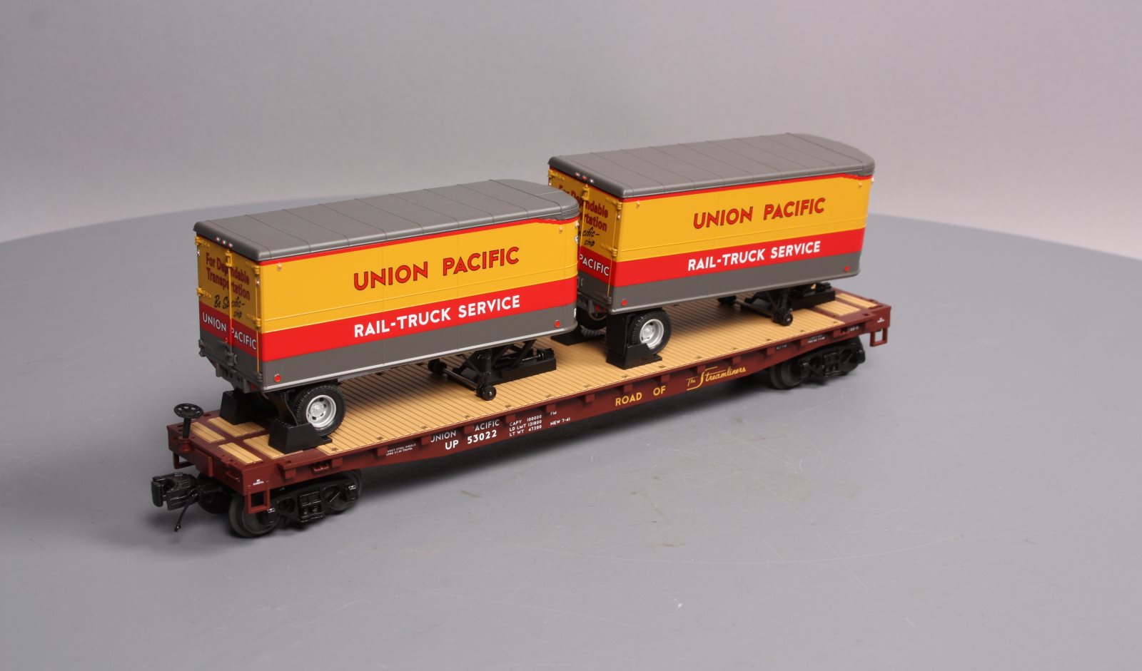 MTH 20-95124 O Gauge Union Pacific Flatcar w/ 2 Pup Trailers #53022
