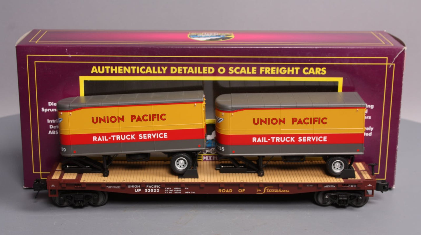 MTH 20-95124 O Gauge Union Pacific Flatcar w/ 2 Pup Trailers #53022