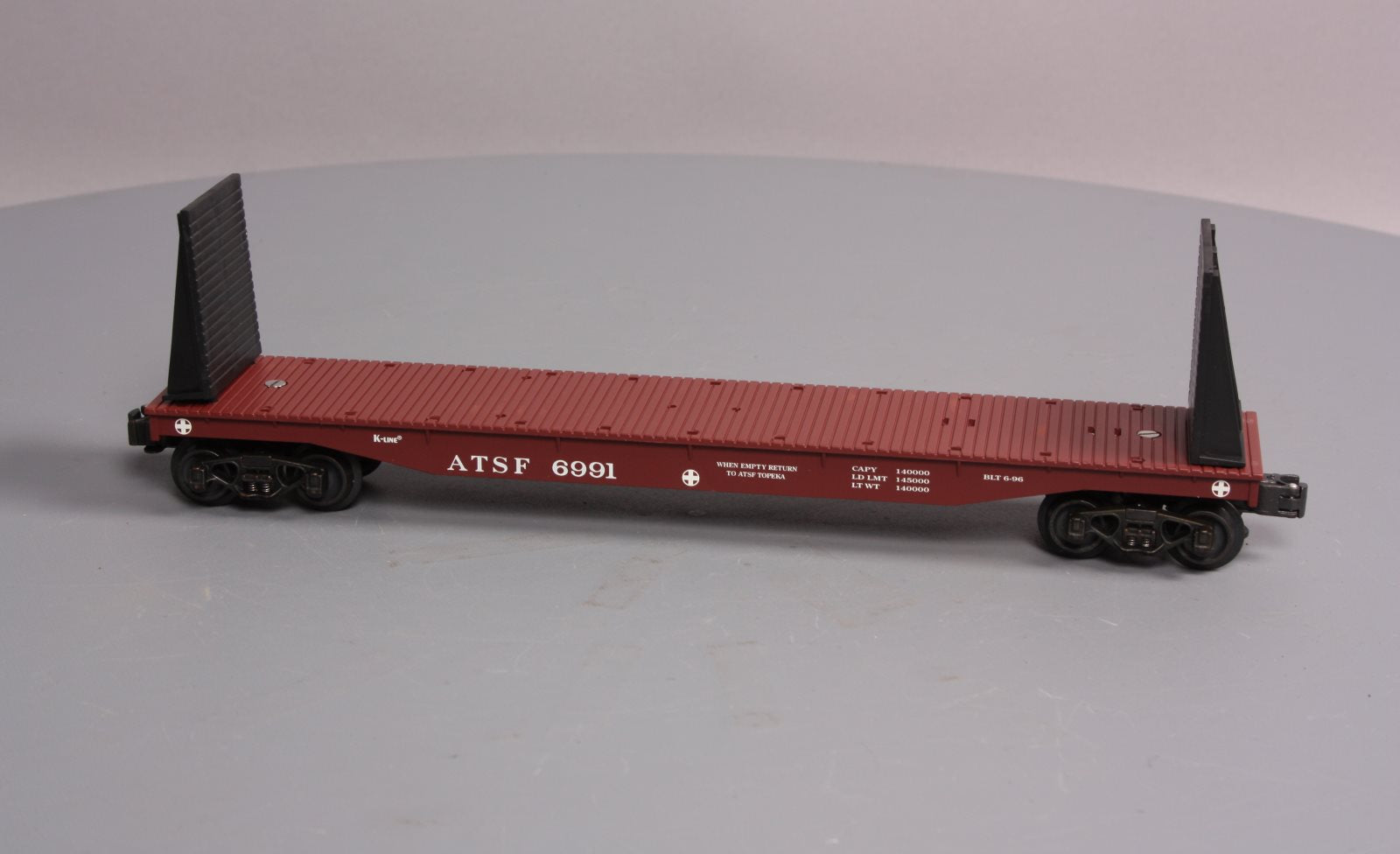 K-Line K6991 O Gauge ATSF Bulkhead Flatcar