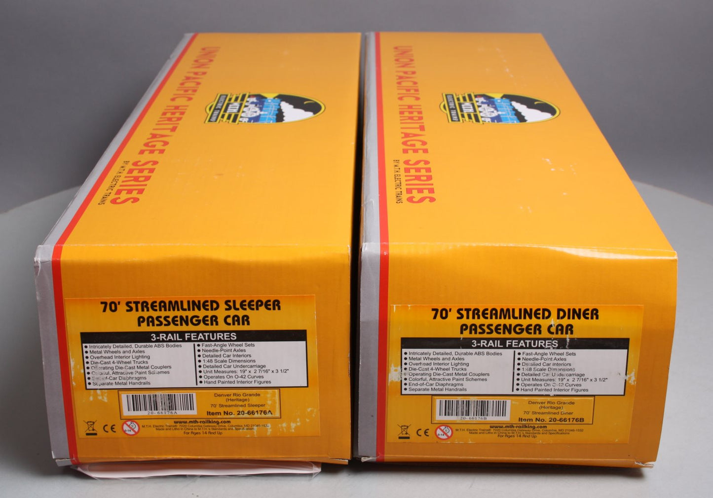 MTH 20-66176 Denver Rio Grande Heritage 70' ABS Sleeper/Diner Passenger Set