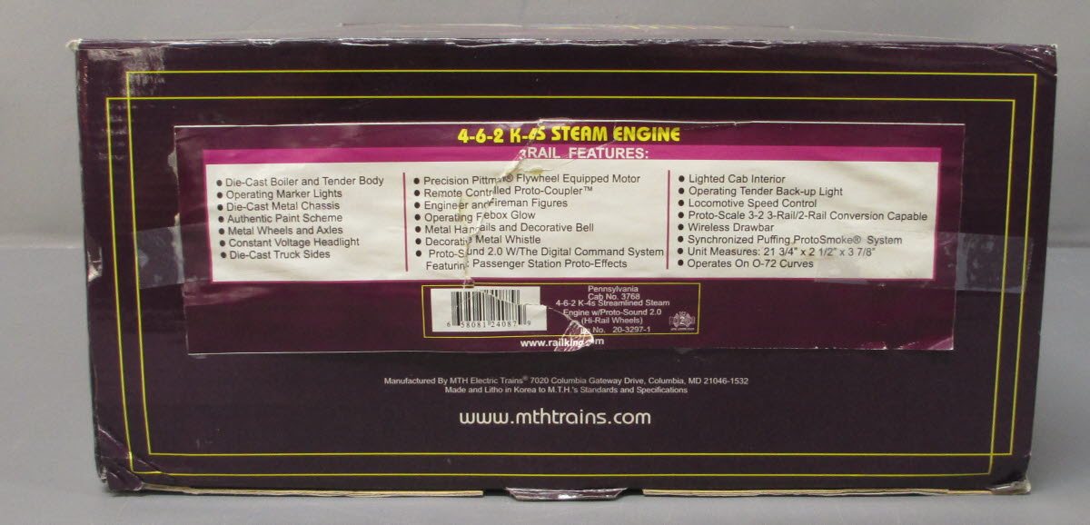 MTH 20-3297-1 PRR 4-6-2 K4s Streamlined Steam w/ PS2 #3768