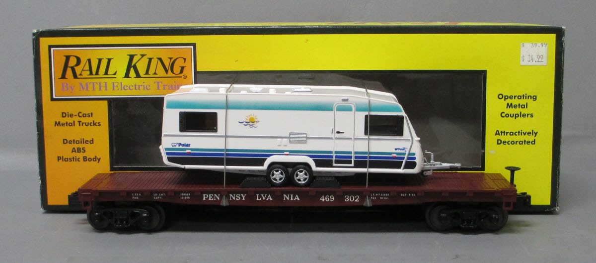 MTH 30-76353 O Pennsylvania Flat Car w/Camper #469302