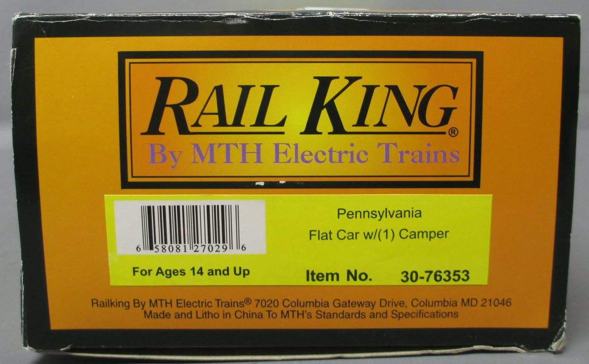MTH 30-76353 O Pennsylvania Flat Car w/Camper #469302
