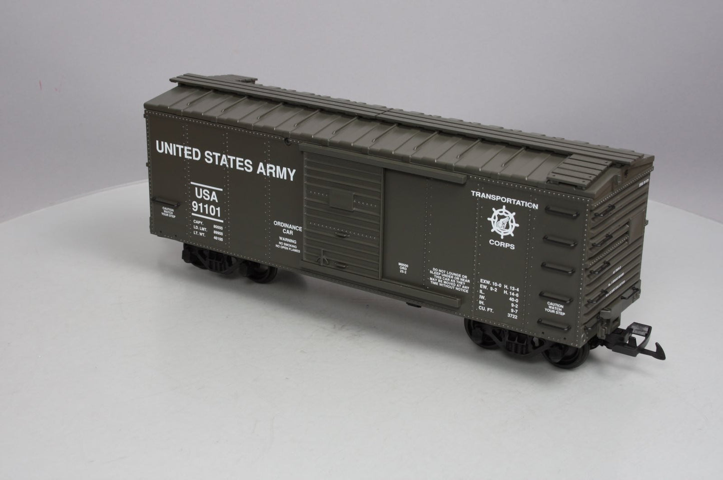 USA Trains 19071 G U.S. Army Ordinance Steel Box Car #91101 Green