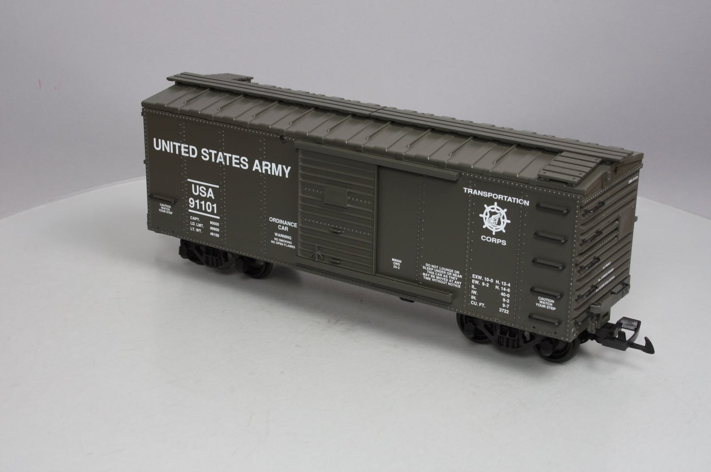 USA Trains R19071 G U.S. Army Ordinance Steel Box Car #91101 Green