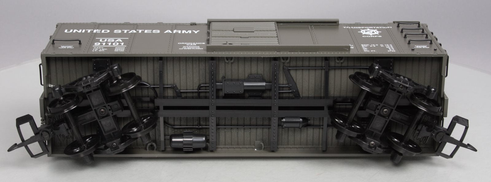 USA Trains R19071 G U.S. Army Ordinance Steel Box Car #91101 Green