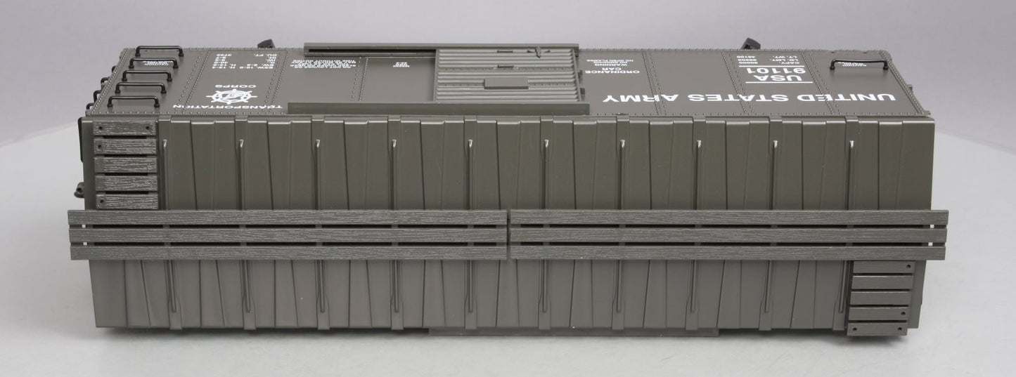 USA Trains R19071 G U.S. Army Ordinance Steel Box Car #91101 Green