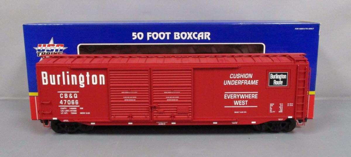 USA Trains R19313B G Burlington Route 50 Ft. Box Car with AAR Double Door