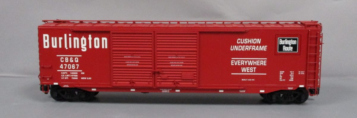 USA Trains R19313B G Burlington Route 50 Ft. DD Boxcar #47067 - Metal Wheels