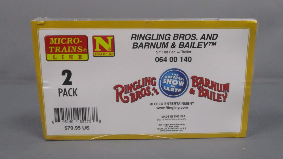 Micro-Trains 06400140 N RBBX 50' Fishbelly Flatcars with Trailer Load 2-Pack