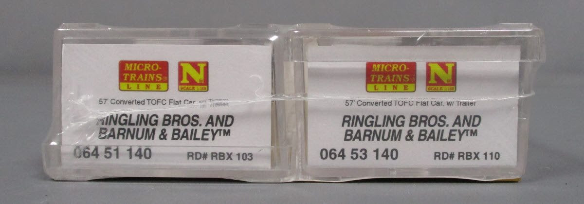 Micro-Trains 06400140 N RBBX 50' Fishbelly Flatcars with Trailer Load 2-Pack