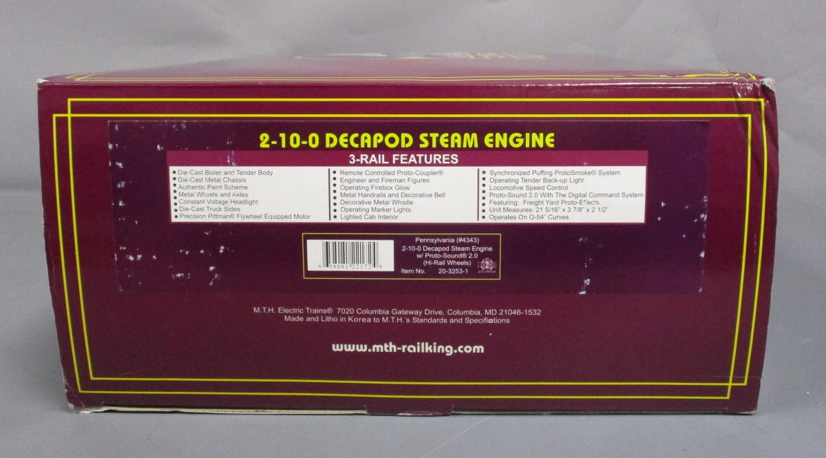 MTH 20-3253-1 PRR 2-10-0 Decapod Steam Locomotive HighRail w/PS 2.0 #4343