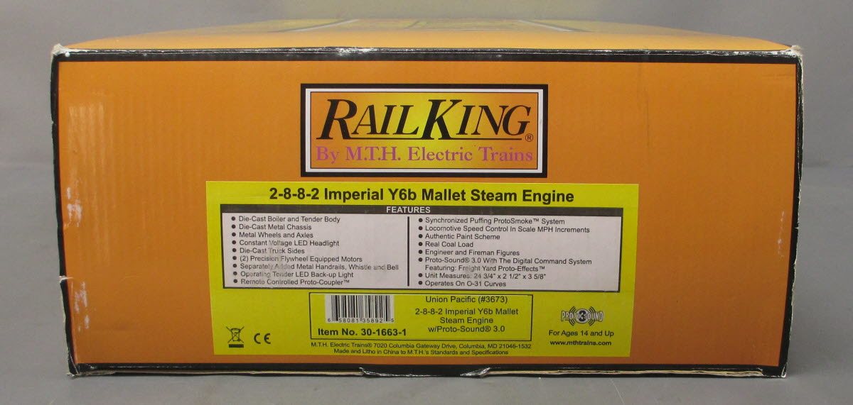 MTH 30-1663-1 O Union Pacific 2-8-8-2 Imperial Y6b Steam Engine #3673