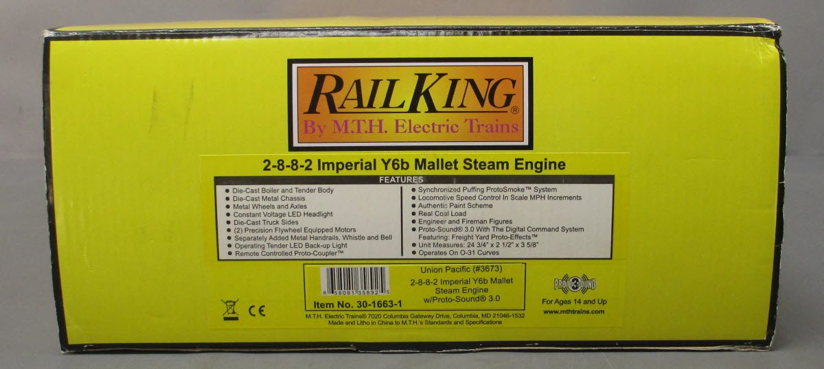MTH 30-1663-1 O Union Pacific 2-8-8-2 Imperial Y6b Steam Engine #3673