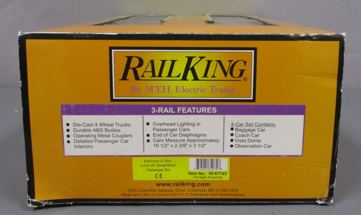 MTH 30-67743 O Baltimore & Ohio 60' Streamlined Passenger Car Set (Set of 4)
