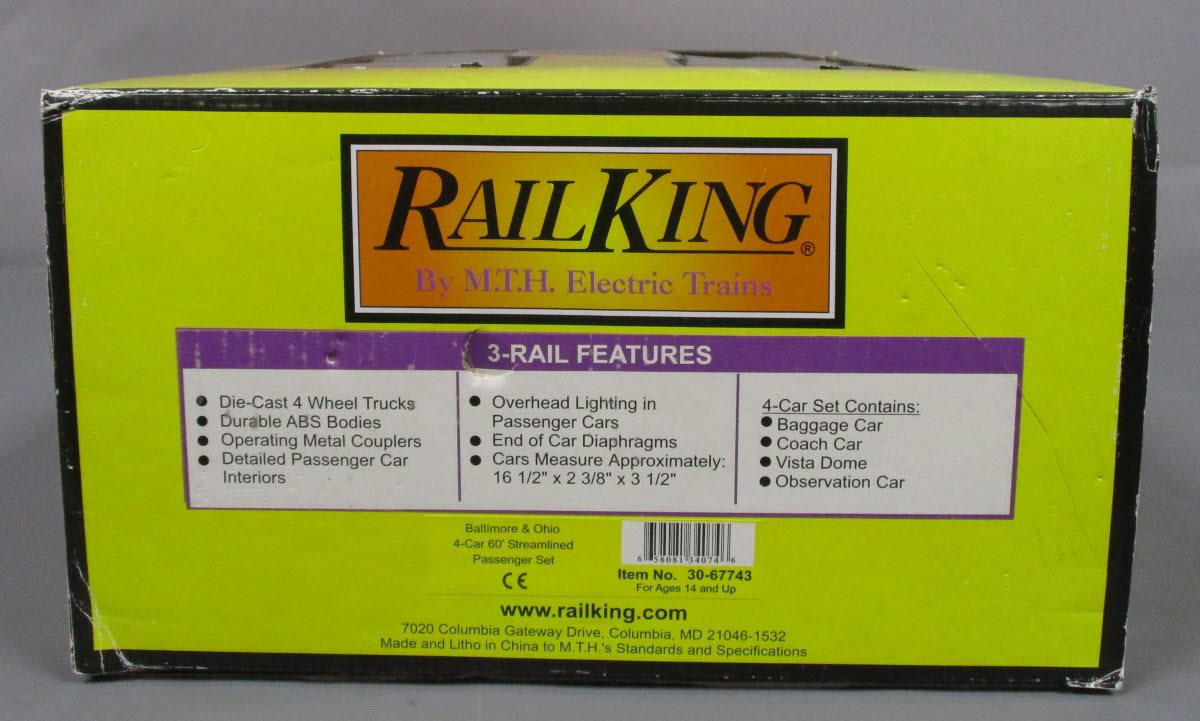 MTH 30-67743 O Baltimore & Ohio 60' Streamlined Passenger Car Set (Set of 4)