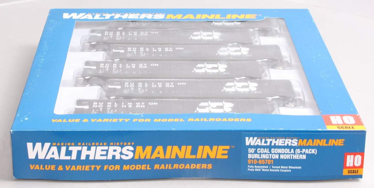 Walthers 910-65701 HO Scale Burlington Northern 50' Coal Gondola (Pack of 6)