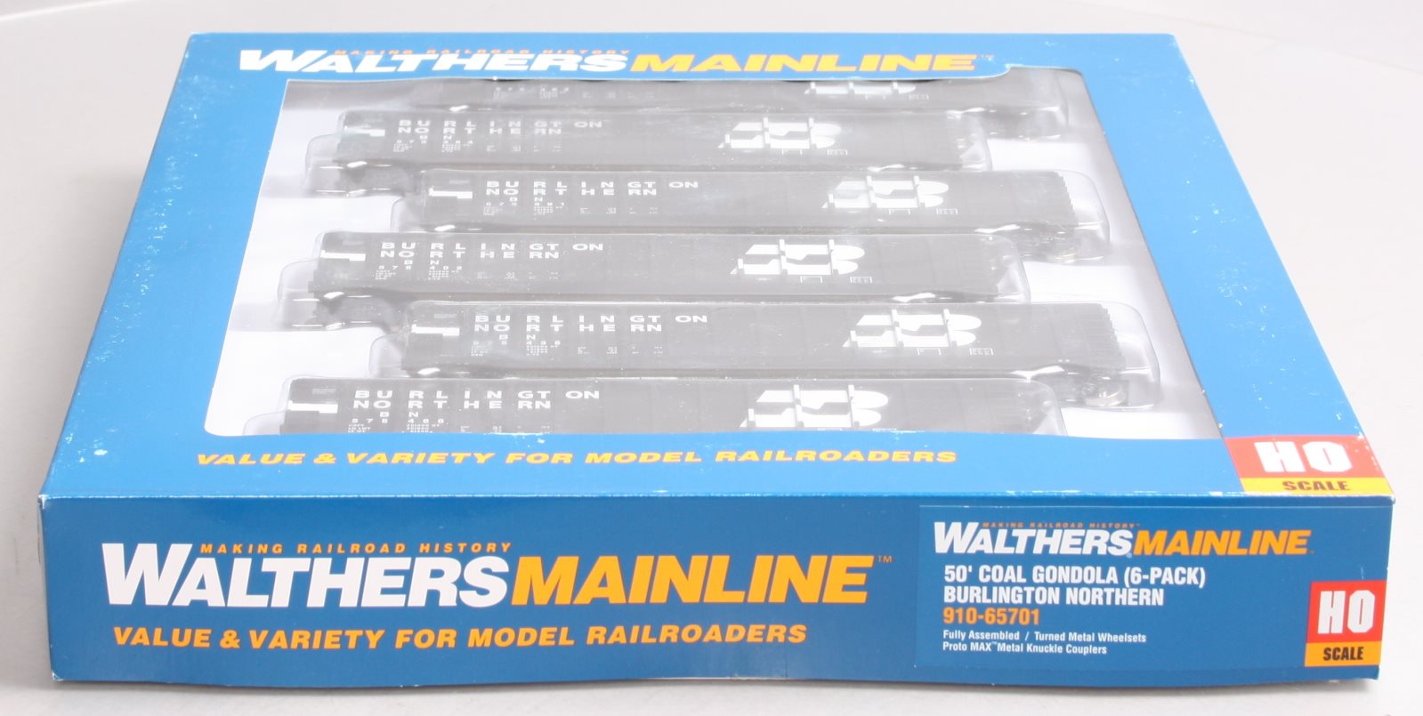 Walthers 910-65701 HO Scale Burlington Northern 50' Coal Gondola (Pack of 6)