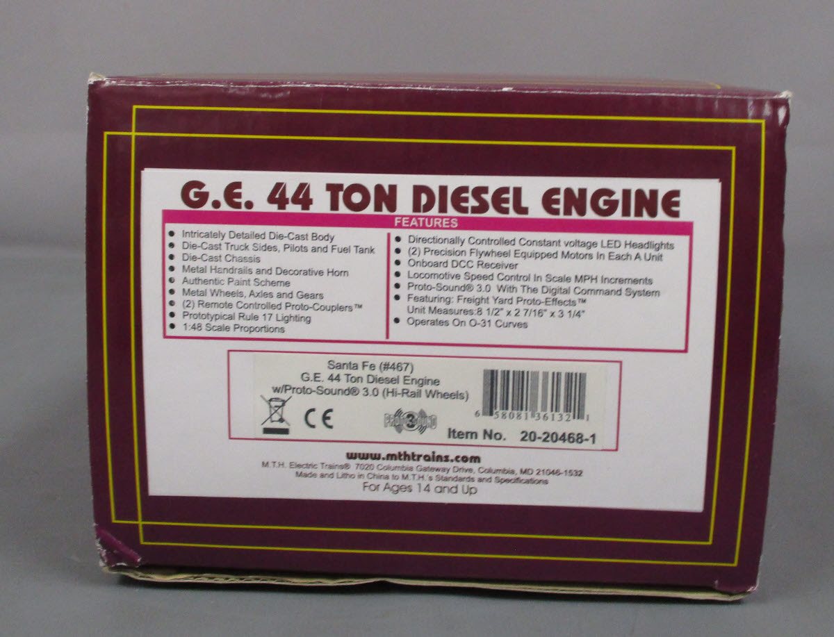 MTH 20-20468-1 Santa Fe G.E. 44 Ton Hi-Rail Diesel Engine w/PS 3.0 #467