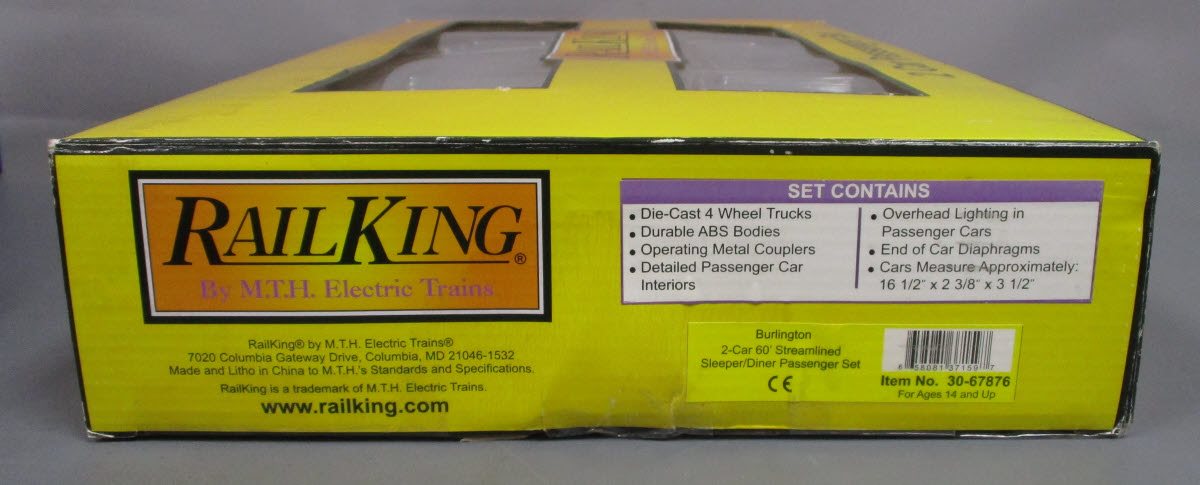MTH 30-67876 O Burlington 60' Streamlined Sleeper/Diner Set (Set of 2)