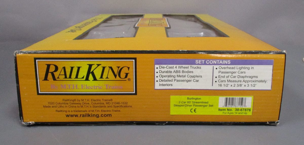 MTH 30-67876 O Burlington 60' Streamlined Sleeper/Diner Set (Set of 2)
