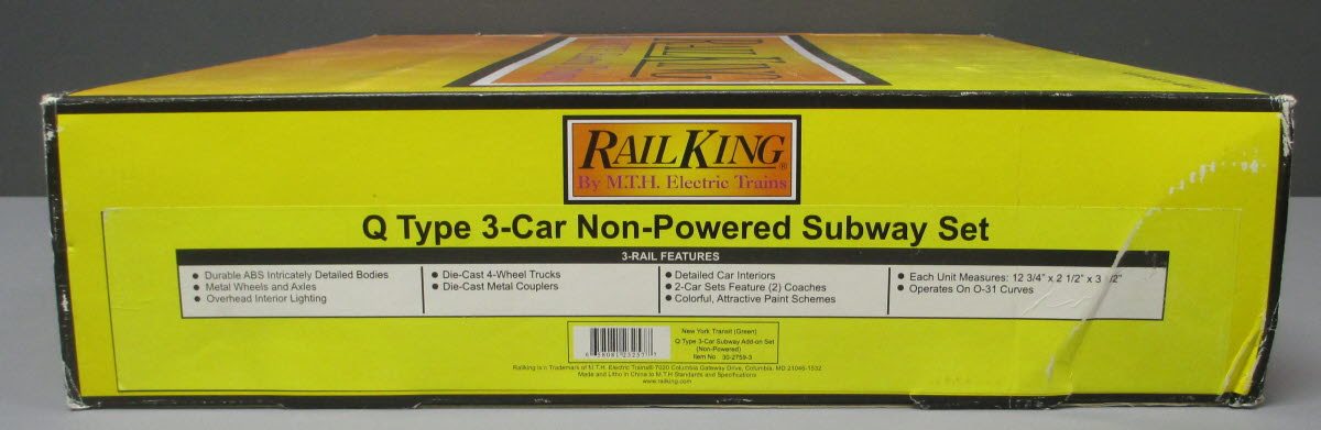 MTH 30-2759-3 O New York Transit Q Type Subway Non-Powered Add-on Set (Set of 3)