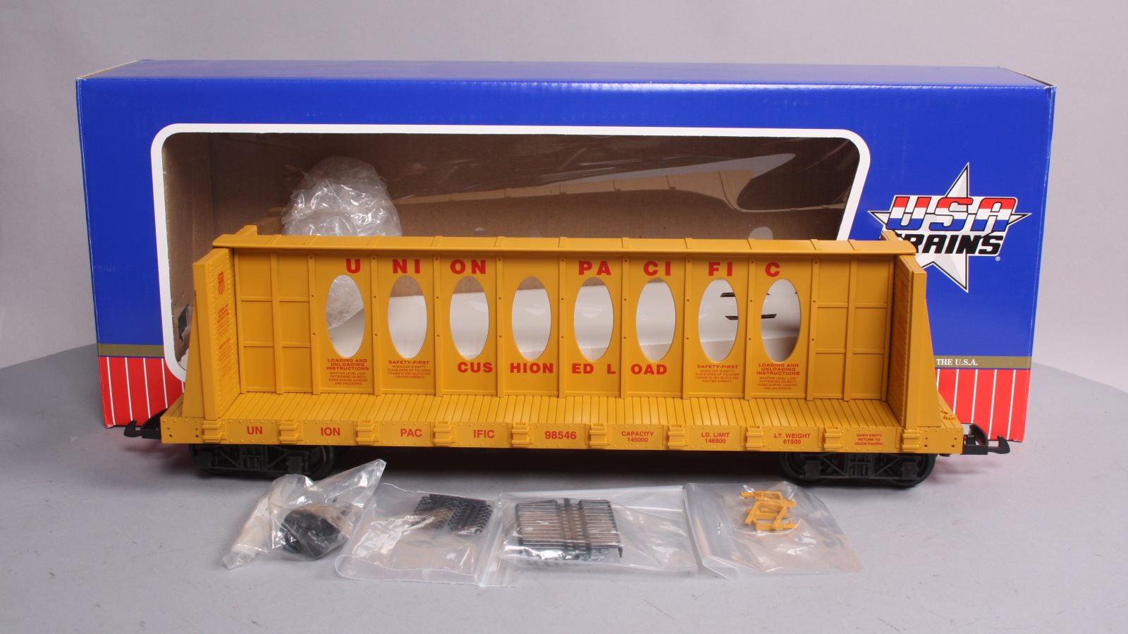 USA Trains R17405 G Union Pacific Center I-Beam Flat Cars (Yellow)