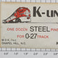 K-Line K-292 O27 Gauge Steel Track Pins (Envelope of 12)