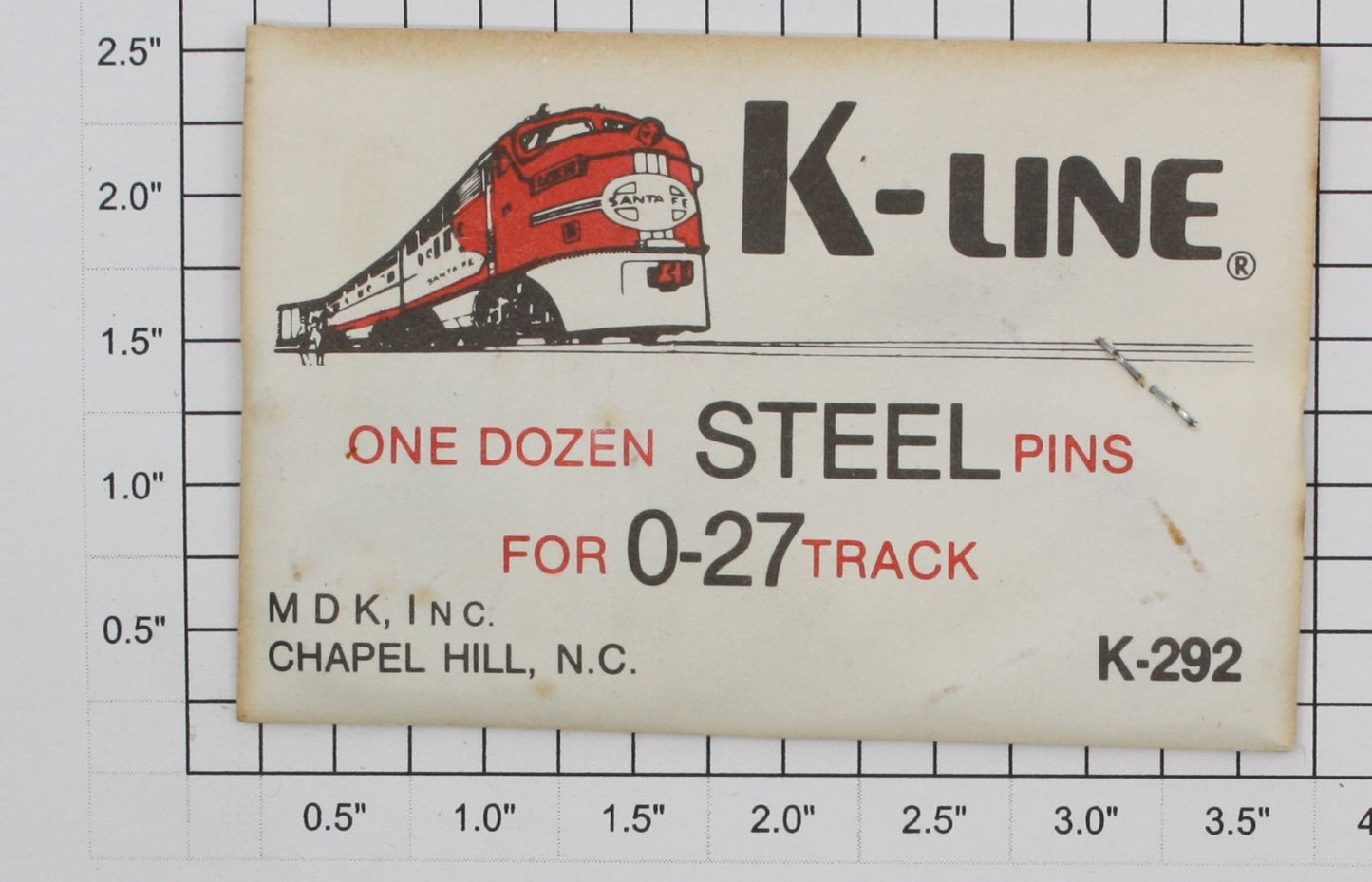K-Line K-292 O27 Gauge Steel Track Pins (Envelope of 12)