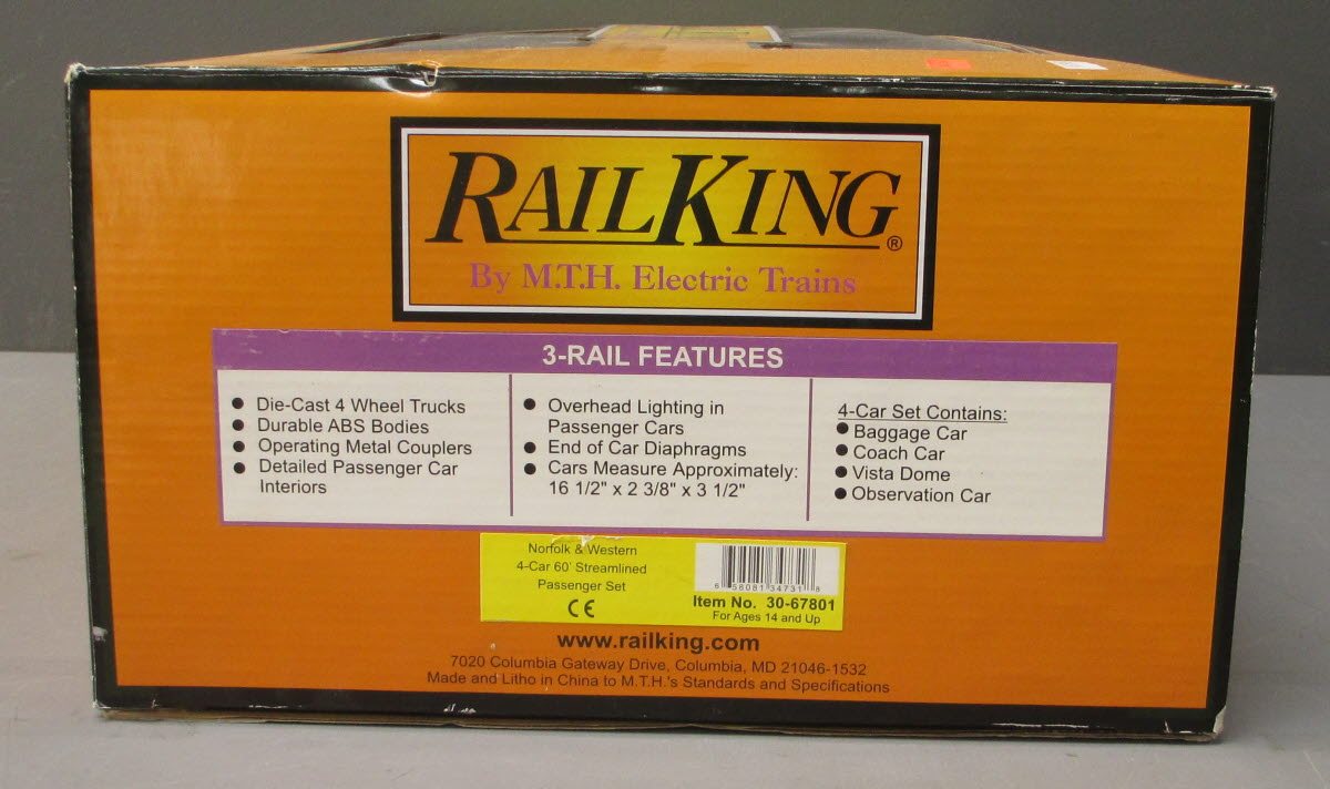 MTH 30-67801 O Norfolk & Western 60' Streamlined ABS Passenger Cars (Set of 4)