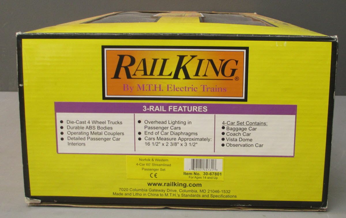 MTH 30-67801 O Norfolk & Western 60' Streamlined ABS Passenger Cars (Set of 4)