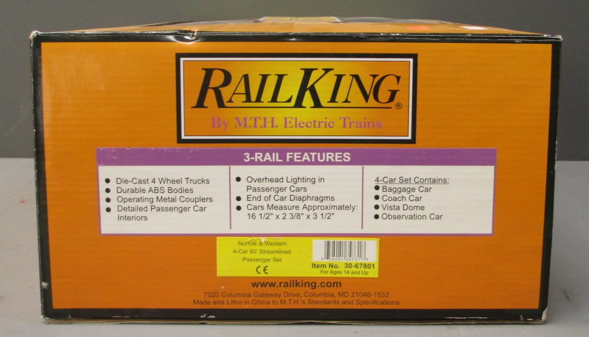MTH 30-67801 O Norfolk & Western 60' Streamlined ABS Passenger Cars (Set of 4)
